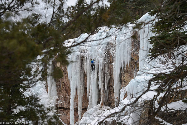 Ice Climber framed by Trees