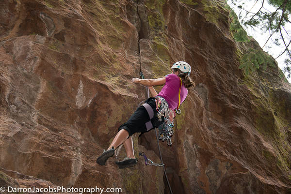 Mary Ann lead climbing